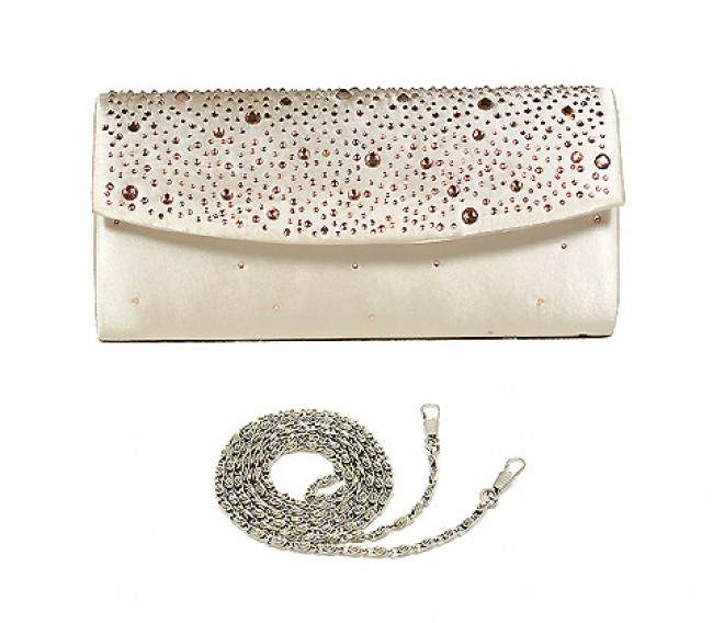 Evening Bag - Satin w/ Jeweled Flap - Beige &ndash; BG-100277BEI
